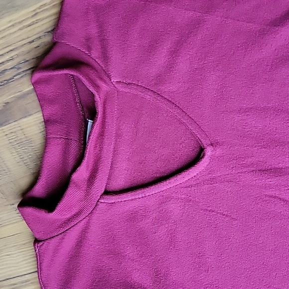 Maurices Red High Neck Cut Out Sheer Polka Dot Sleeve Top - Picture 2 of 6